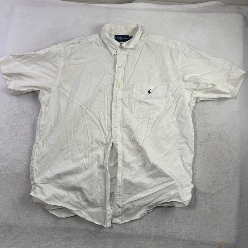 VTG Ralph Lauren Blake White ShortSleeve Button Up Collared Shirt Men's XL